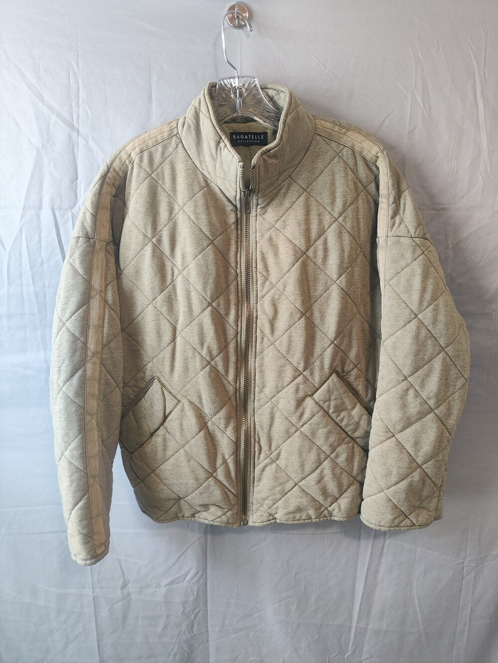 Bagatelle Collection Jacket Mens Large Beige Quilted Full Zip Puffer Coat Casual